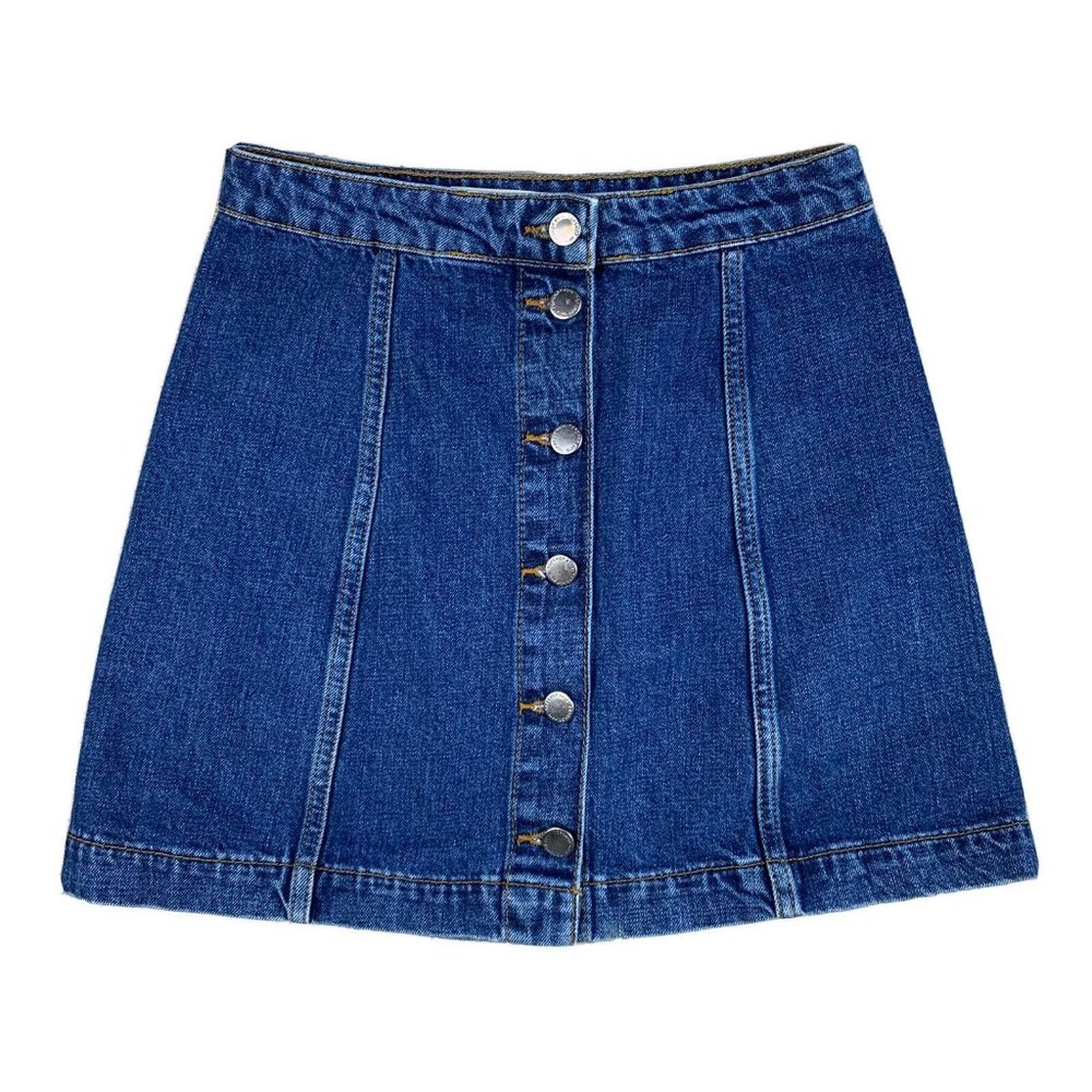 Topshop Women's Size 26 MOTO Mini Denim Jean Button Front Up Skirt Blue